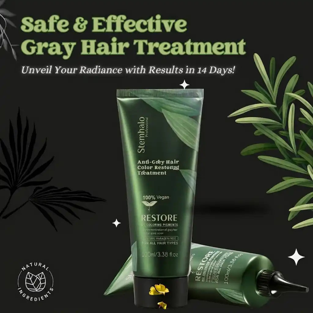 Stemhalo Anti Grey Restoring Treatment | Reverse Greys, Repair Dry Hair & Grow New Dark Hair