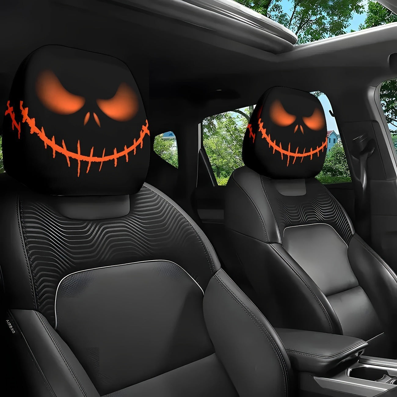 👻 Glowing-Eye Ghost Car Headrest Covers – Universal Scary Seat Protectors