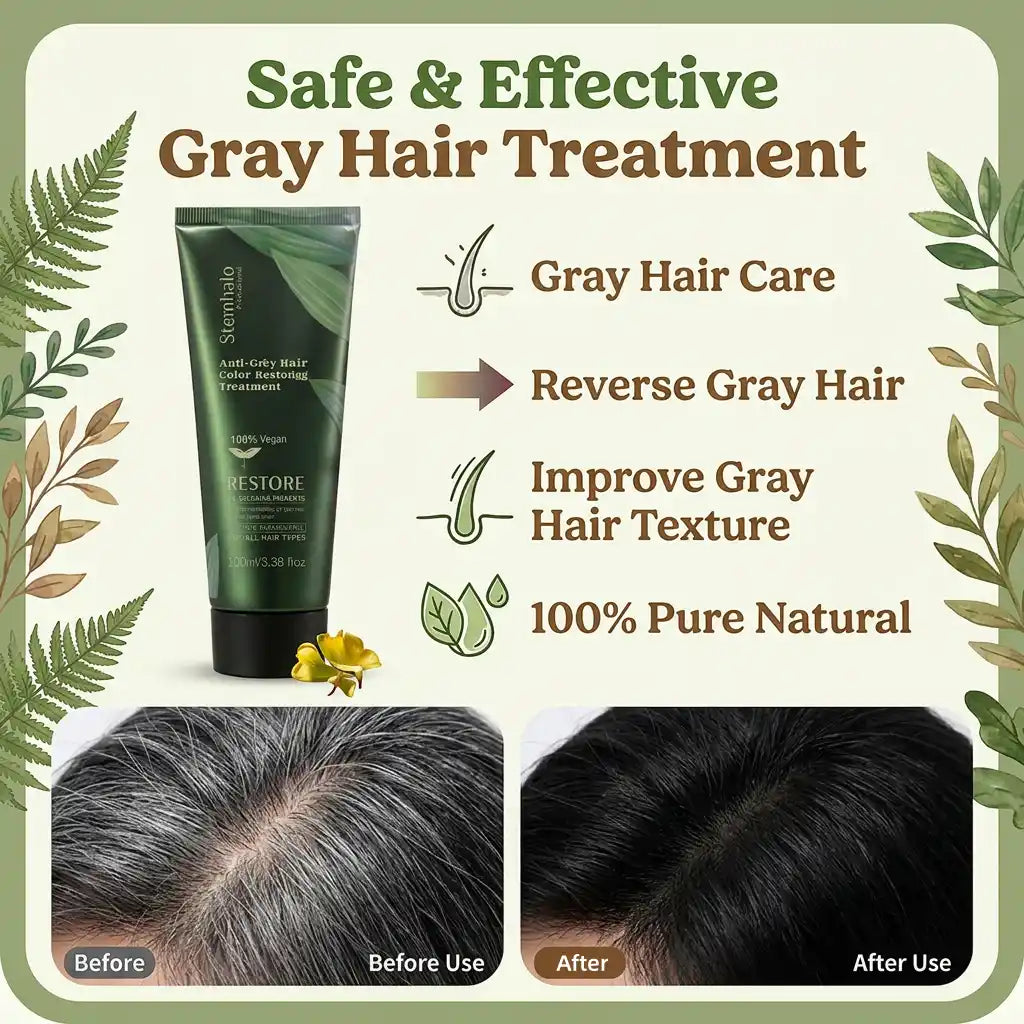 Stemhalo Anti Grey Restoring Treatment | Reverse Greys, Repair Dry Hair & Grow New Dark Hair