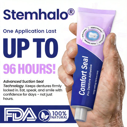 Stemhalo Comfort Seal Pro Denture Adhesive, 96-Hour Hold, Zinc-Free, FDA Certified
