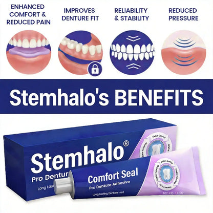 Stemhalo Comfort Seal Pro Denture Adhesive, 96-Hour Hold, Zinc-Free, FDA Certified