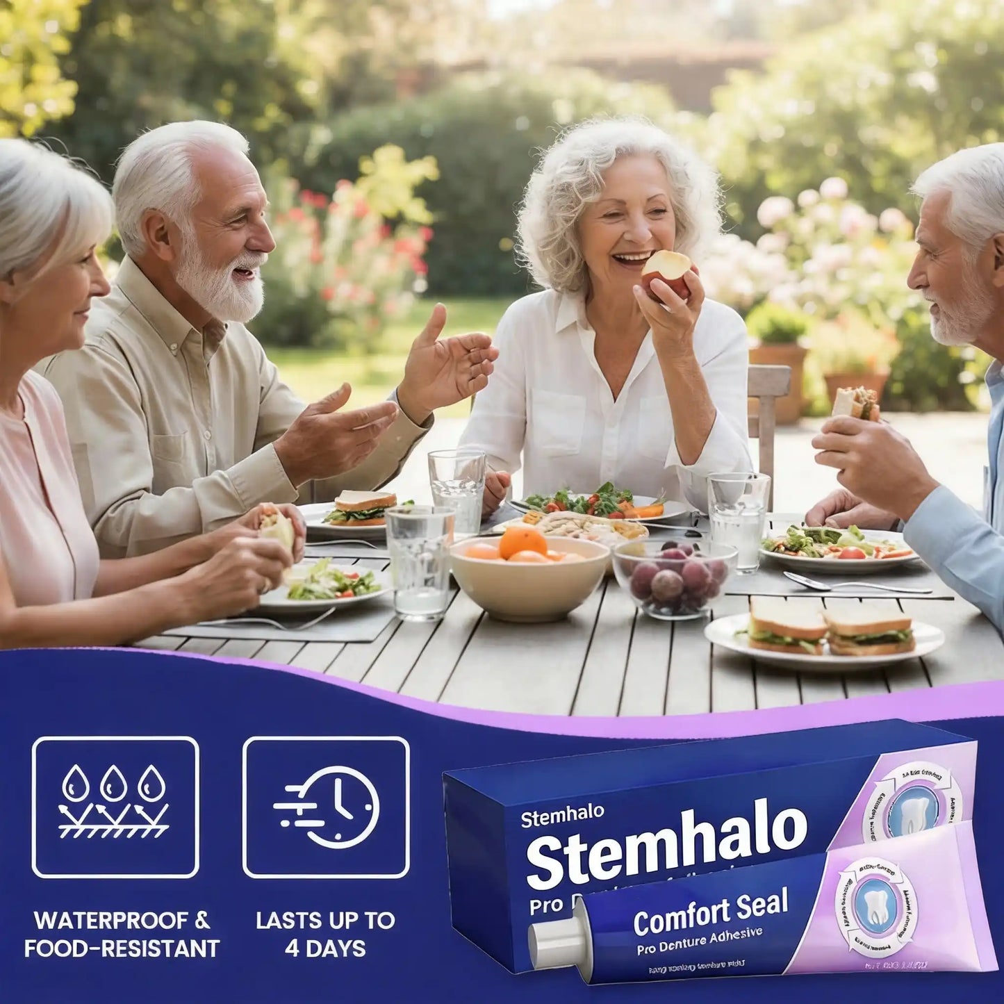 Stemhalo Comfort Seal Pro Denture Adhesive, 96-Hour Hold, Zinc-Free, FDA Certified