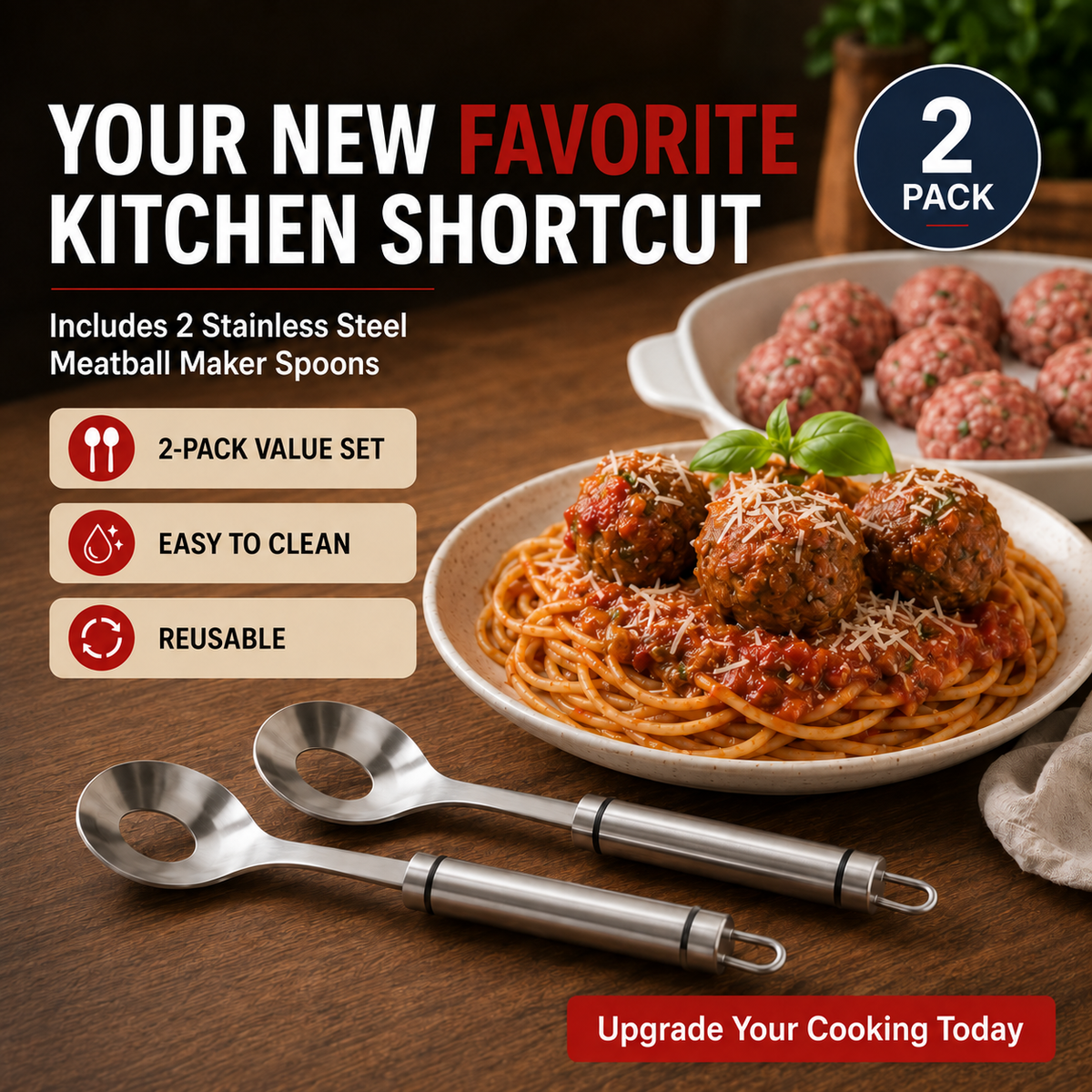 🔥🍝 2-Pack Stainless Steel Meatball Maker Spoon – Make Perfect Meatballs Without Messy Hands