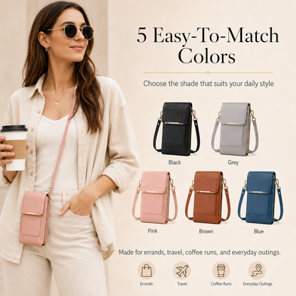 Touchscreen Crossbody Phone Bag – Use Your Phone Through the Clear Window, 3 Card Slots & Dual-Zipper Secure Storage