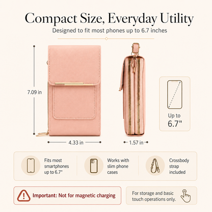 Touchscreen Crossbody Phone Bag – Use Your Phone Through the Clear Window, 3 Card Slots & Dual-Zipper Secure Storage
