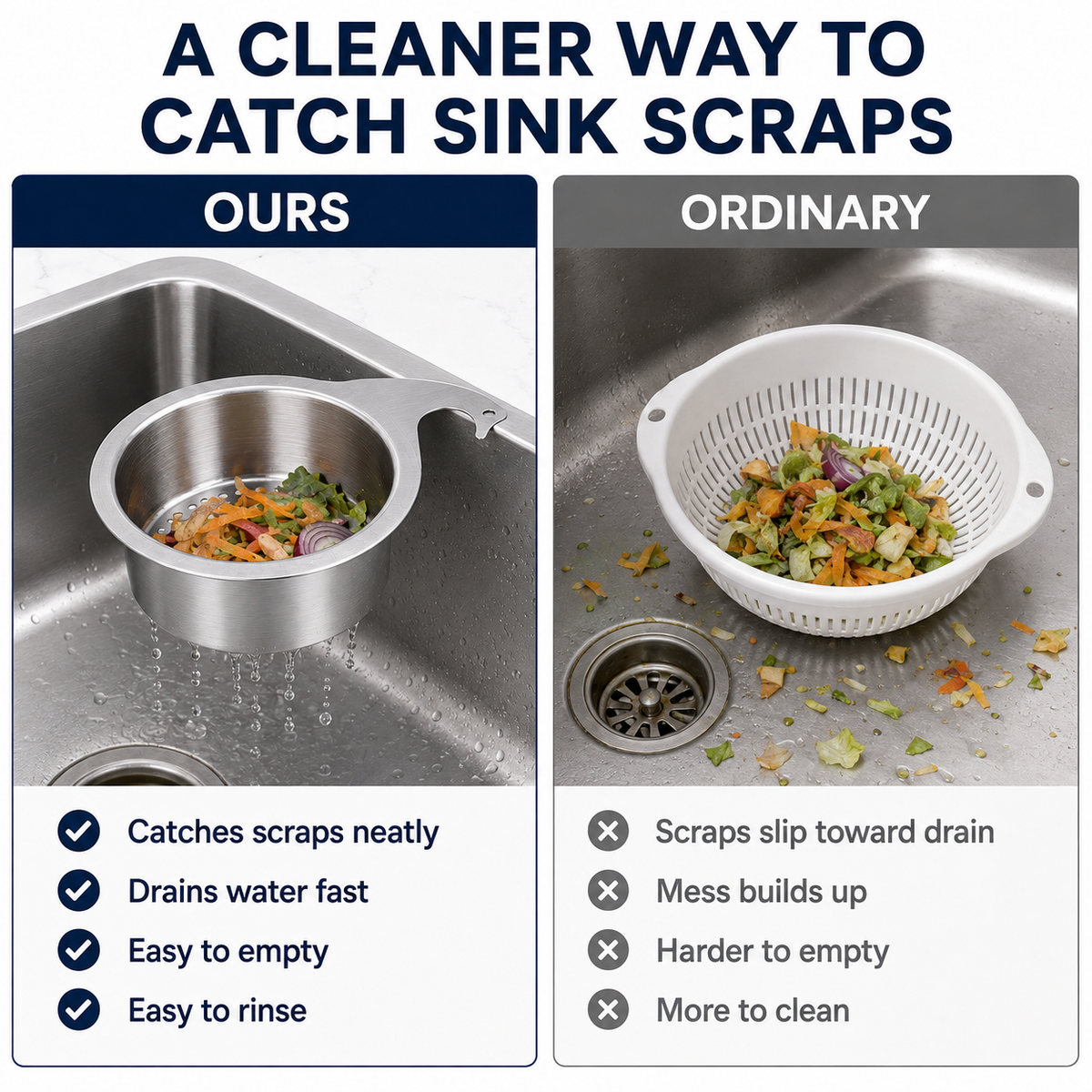 🧺 SAVE 60% Hanging Sink Drain Basket 💧 Catch Scraps & Drain Water Fast