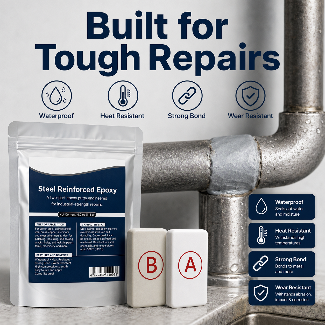 ✨SAVE 50% NOW Steel Reinforced Epoxy Repair Putty — Universal Glue for Metal, Wood, Plastic