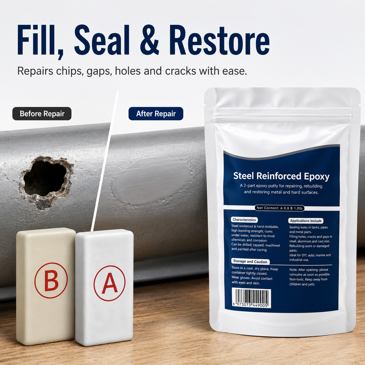 ✨SAVE 50% NOW Steel Reinforced Epoxy Repair Putty — Universal Glue for Metal, Wood, Plastic