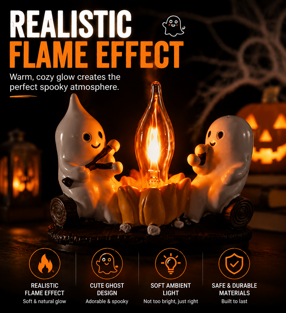 ✨👻 Viral Ghost Night Light – Halloween Flame Effect LED Ambient Lamp for Cozy Spooky Home Decor & Seasonal Decoration