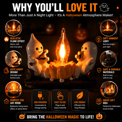 ✨👻 Viral Ghost Night Light – Halloween Flame Effect LED Ambient Lamp for Cozy Spooky Home Decor & Seasonal Decoration