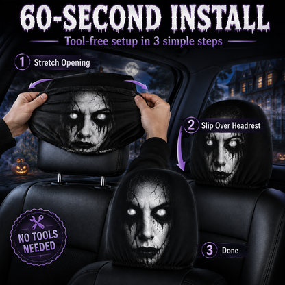 👻 Glowing-Eye Ghost Car Headrest Covers – Universal Scary Seat Protectors