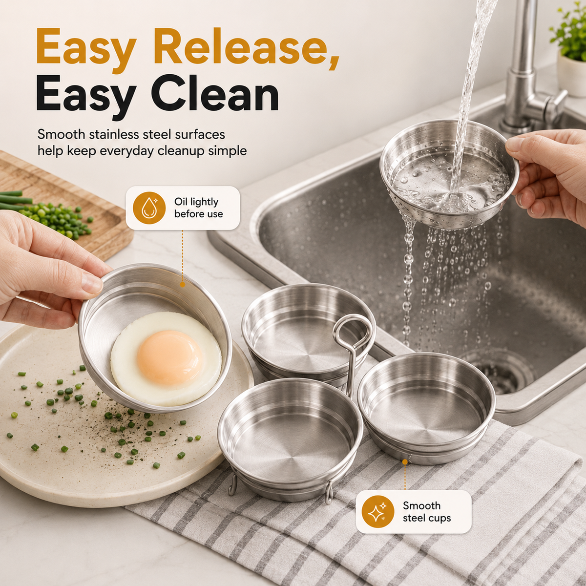 🍳 50% OFF 3-Cup Stainless Steel Egg Steamer – Easy Breakfast Egg Cooker