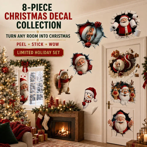 🎅 3D Santa Christmas Wall Decal | Festive Holiday Decor