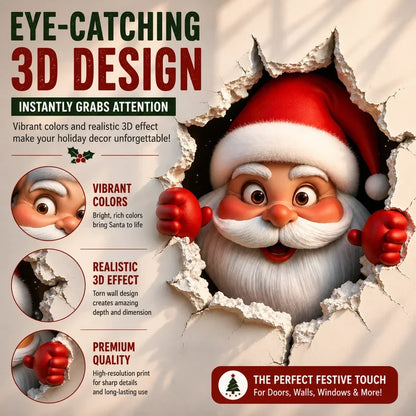 🎅 3D Santa Christmas Wall Decal | Festive Holiday Decor