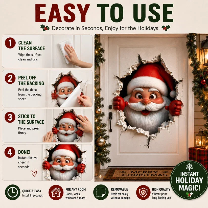 🎅 3D Santa Christmas Wall Decal | Festive Holiday Decor