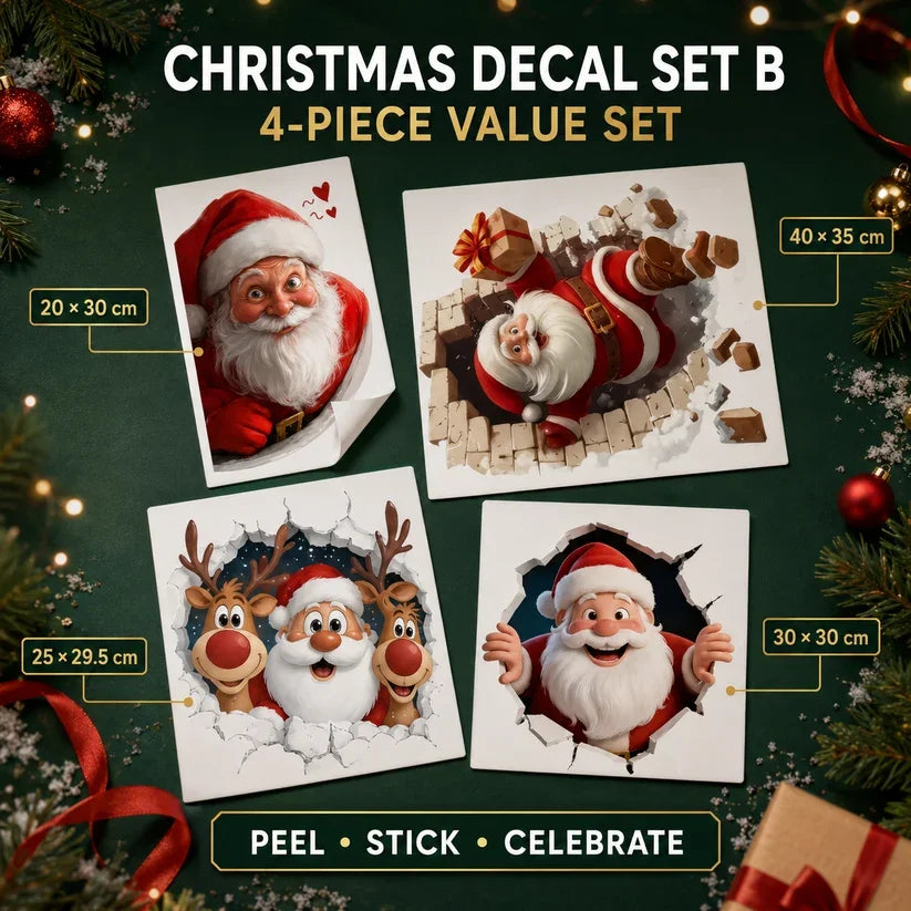 🎅 3D Santa Christmas Wall Decal | Festive Holiday Decor